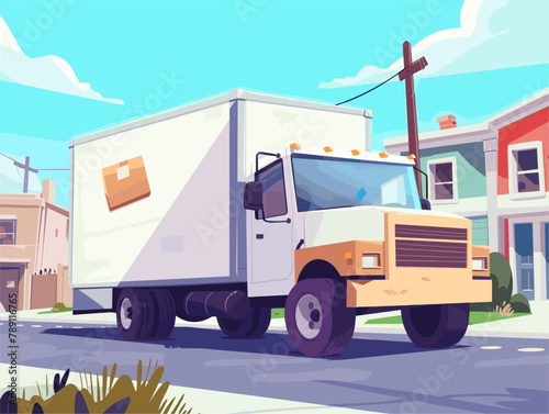 wither background, A package being loaded onto a delivery truck., in the style of animated illustrations, wither background, text-based