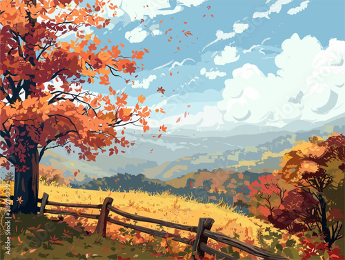 wither background, A scenic overlook with panoramic views of the autumn landscape, in the style of animated illustrations, wither background, text-based


