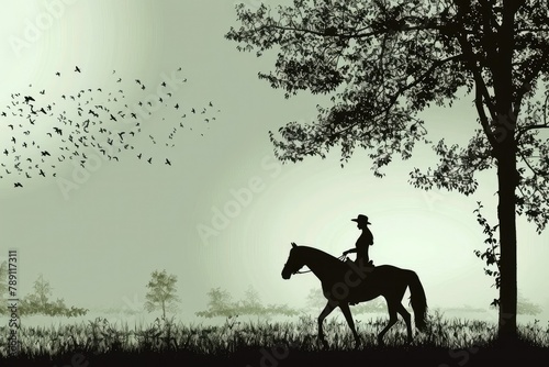 Stylish Equestrian Silhouette Graphic Wallpaper for Modern Interiors