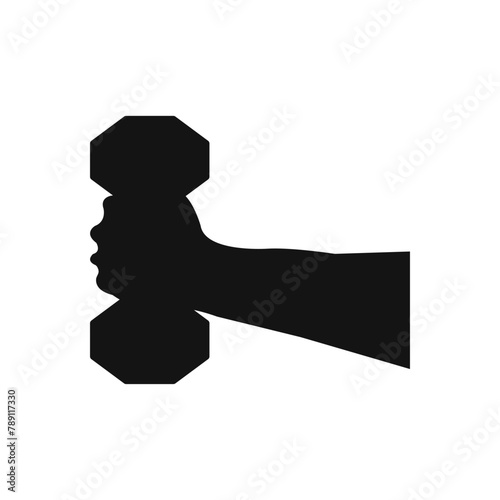 Abstract premium hand holding dumbbell icon design