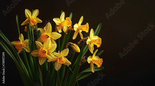 Yellow daffodils with stems and leaves in bunch © Salman