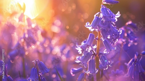 Vibrant Bluebells Cluster Basking in Ethereal Sunlight