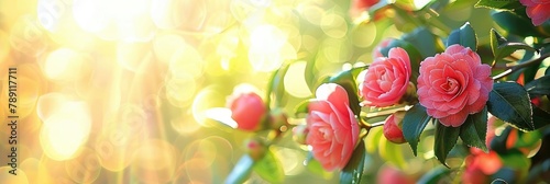 Vibrant Camellias Aglow A Closeup Encounter with Natures Glowing Finery photo