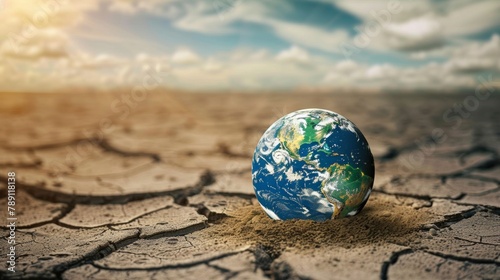 Earth globe on the dry cracked soil. World Water Day concept © Nikodem