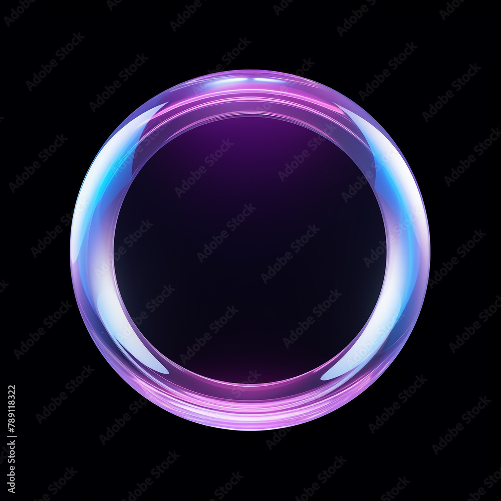 Obraz premium circle shape, crystal clear, glass look, little bit purple shades, black background сreated with Generative Ai