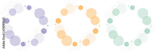 水玉　幾何学　キラキラ　フレーム　セット　円　丸　紫　オレンジ　緑