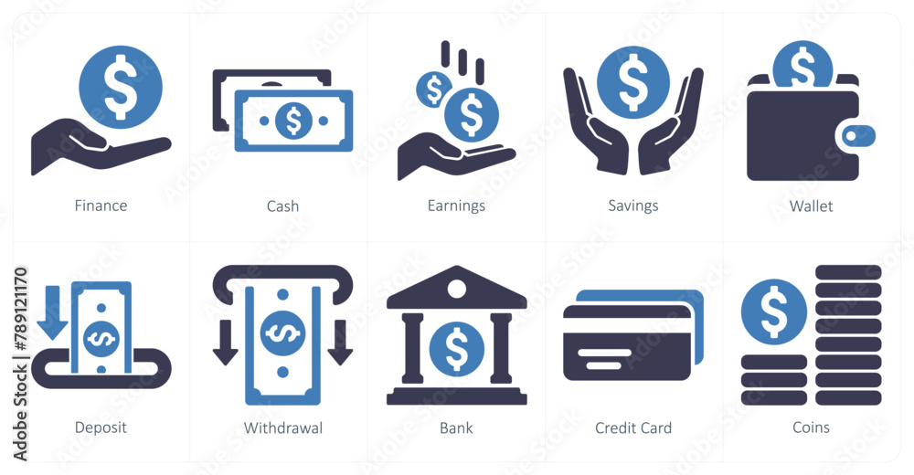 A set of 10 finance icons as finance, cash, earnings A set of 10 finance icons as finance, cash, earnings