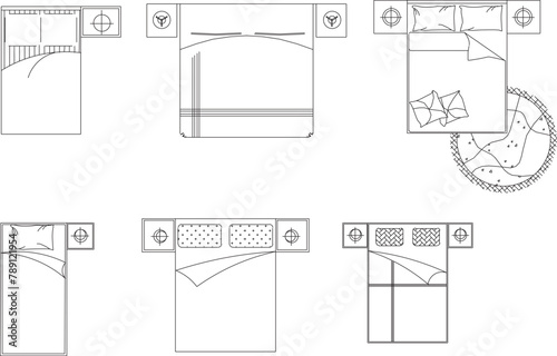 vector image design collection of interior architectural details of a bed in a room
