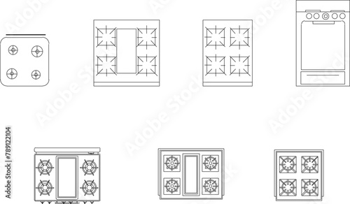 vector image of a collection of stove designs for cooking in the kitchen