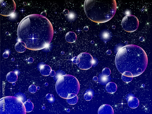 Night Space background with bubbles
