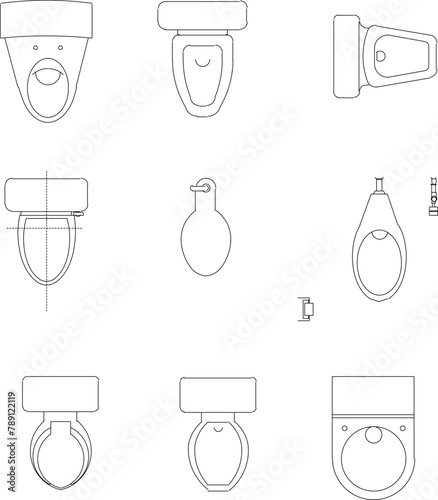 vector image of a collection of toilet designs for places to defecate in public places