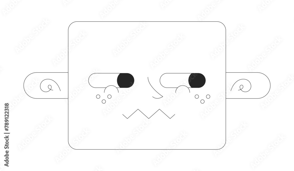 Sideways looking shy black and white 2D vector avatar illustration ...