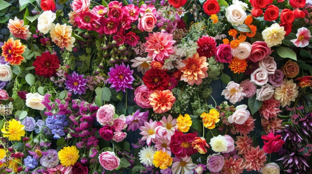 A stunning and vibrant display of flowers on the wall