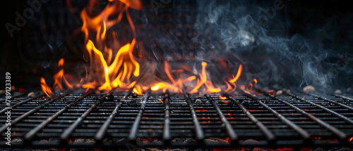 Barbecue Grill With Fire Flames Empty Fire Grid On background