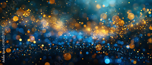 Blue And Golden Glitter In Shiny Defocused Background