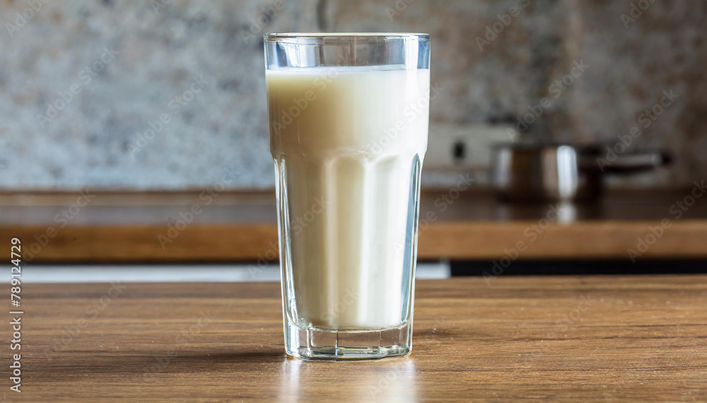 Glass of milk on the kitchen table Glass of milk on the kitchen table