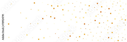 Confetti of golden stars. Chaotic abstract background with scattered elements of stars. Festive decor on a transparent background.