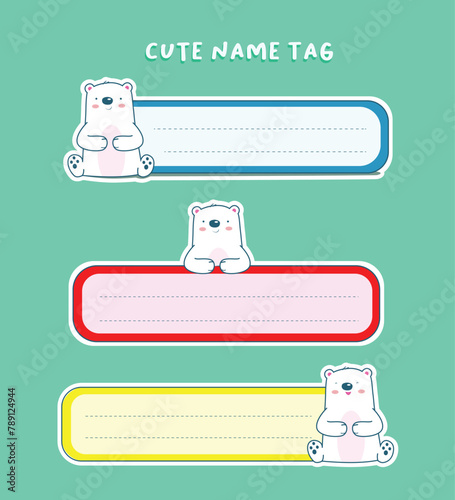 name tag for kids with cute polar bear