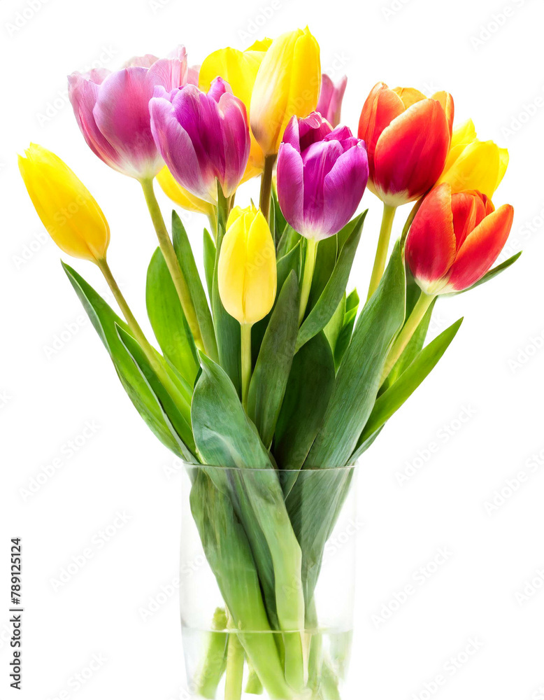 Bunter Tulpen Blumenstrauss isoliert auf weißen Hintergrund, Freisteller Bunter Tulpen Blumenstrauss isoliert auf weißen Hintergrund, Freisteller