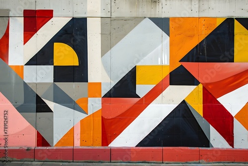 : A geometric graffiti mural of interlocking shapes,