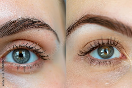 Before and after eyebrow shaping close-up: Clear view on transformation and beauty enhancement