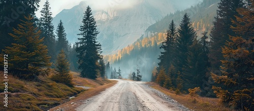 Mountain landscape view with country road. nature background.