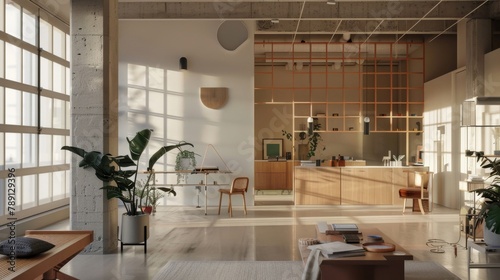 An interior designer using AI for space planning, in a stylish, uncluttered workshop, styled as chic minimalism.