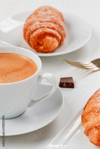 coffee and xuixos typical of catalonia, spain photo