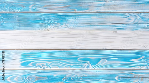 Table top view of bright blue and white wooden texture background Image shot from overhead view : Generative AI
