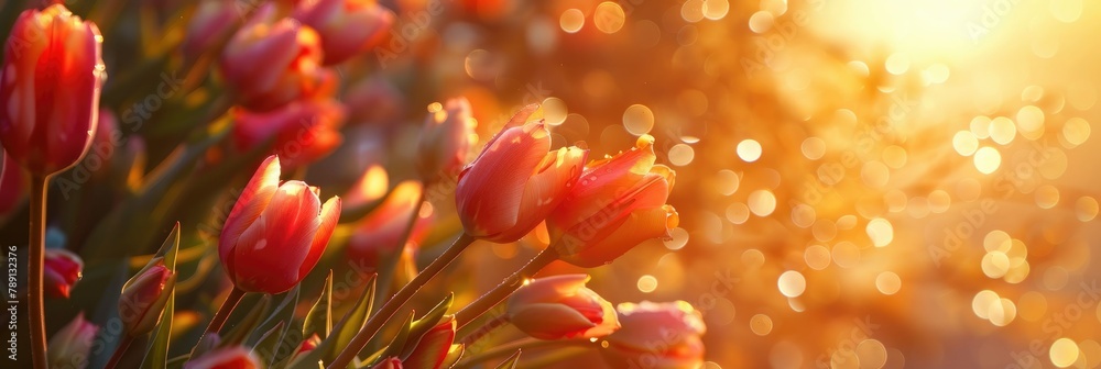 Vibrant Tulips Glowing in Ethereal Sunlight - A Dense Cluster Radiating Life