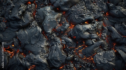 Aerial view of the texture of a solidifying lava field closeup : Generative AI photo