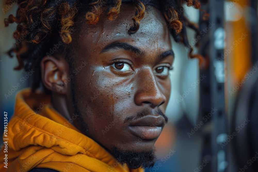 A partial view of a person enjoying music, focusing on the curly hair and yellow hoodie A partial view of a person enjoying music, focusing on the curly hair and yellow hoodie