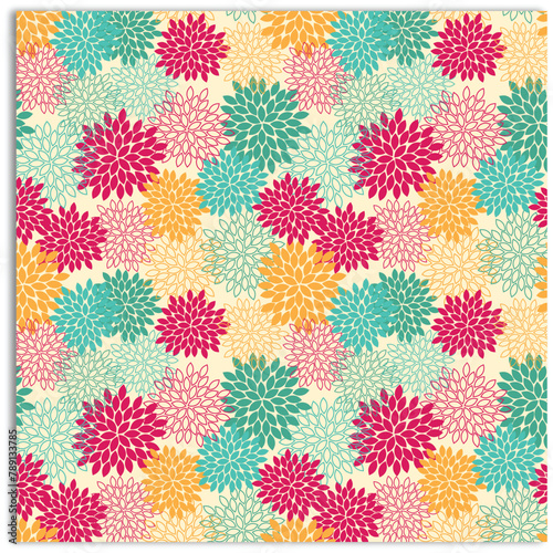 Retro floral, Mid Century modern flowers in orange, yellow, brown colors. For home decor, wallpapers, fabrics and textile. Seamless vector pattern, 1970s mod style