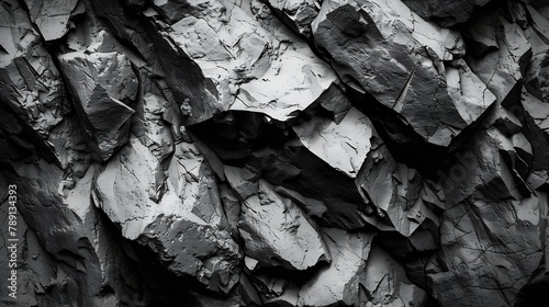 Black white rock texture Rough mountain surface Closeup Dark volumetric stone background with space for design Crumbled Weathered   Generative AI