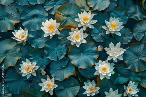 Top down view of a lotus pond © grey