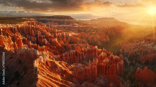 Aerial view of Bryce Canyon, hoodoos and natural amphitheaters, early morning