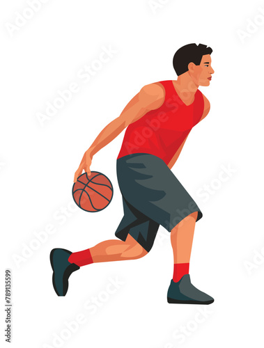 East Asian basketball player in a red jersey standing in profile preparing to throw the ball
