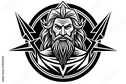 Design illustration  modern pop art god Zeus con  strident  label cubism circle vector silhouette 