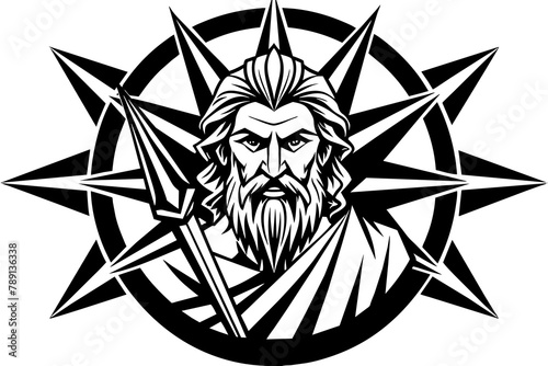 Design illustration  modern pop art god Zeus con  strident  label cubism circle vector silhouette 