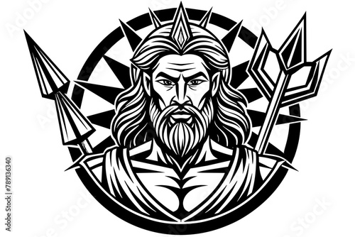 Design illustration  modern pop art god Zeus con  strident  label cubism circle vector silhouette 