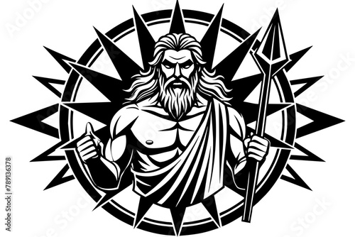 Design illustration  modern pop art god Zeus con  strident  label cubism circle vector silhouette 