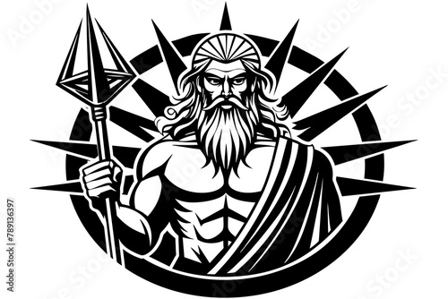 Design illustration  modern pop art god Zeus con  strident  label cubism circle vector silhouette 