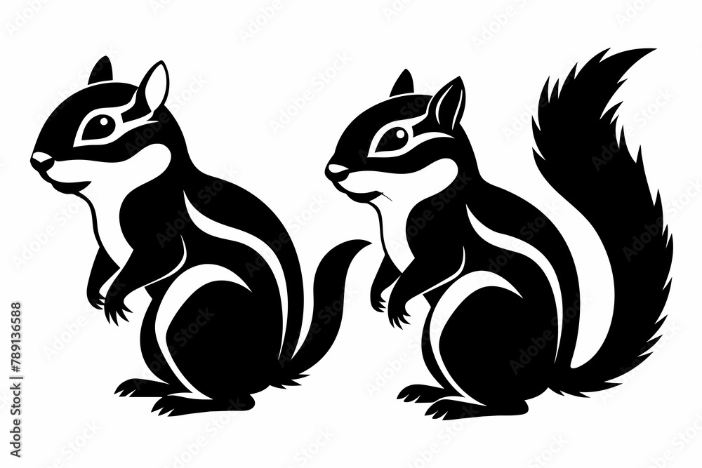 set of chipmunks silhouette on white background set of chipmunks silhouette on white background