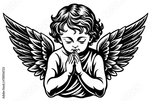 Baby angel praying vector silhouette