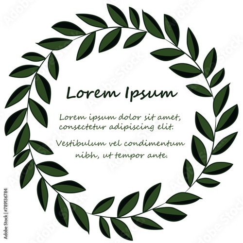 Template for a card or invitation with a wreath of leaves on a white background.
