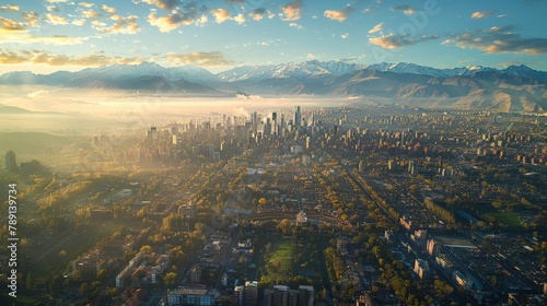 Aerial view of Santiago, Andes backdrop, urban sprawl