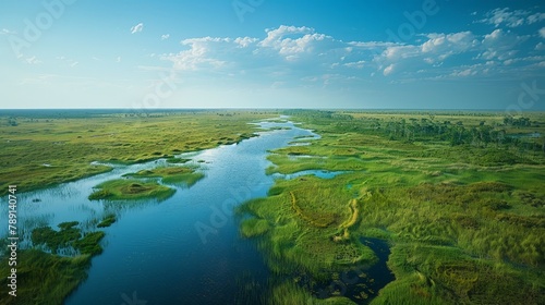 Aerial view of the Florida Everglades, wetlands teeming with wildlife