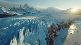 Aerial view of the Patagonian Ice Fields, vast glaciers and rugged terrain