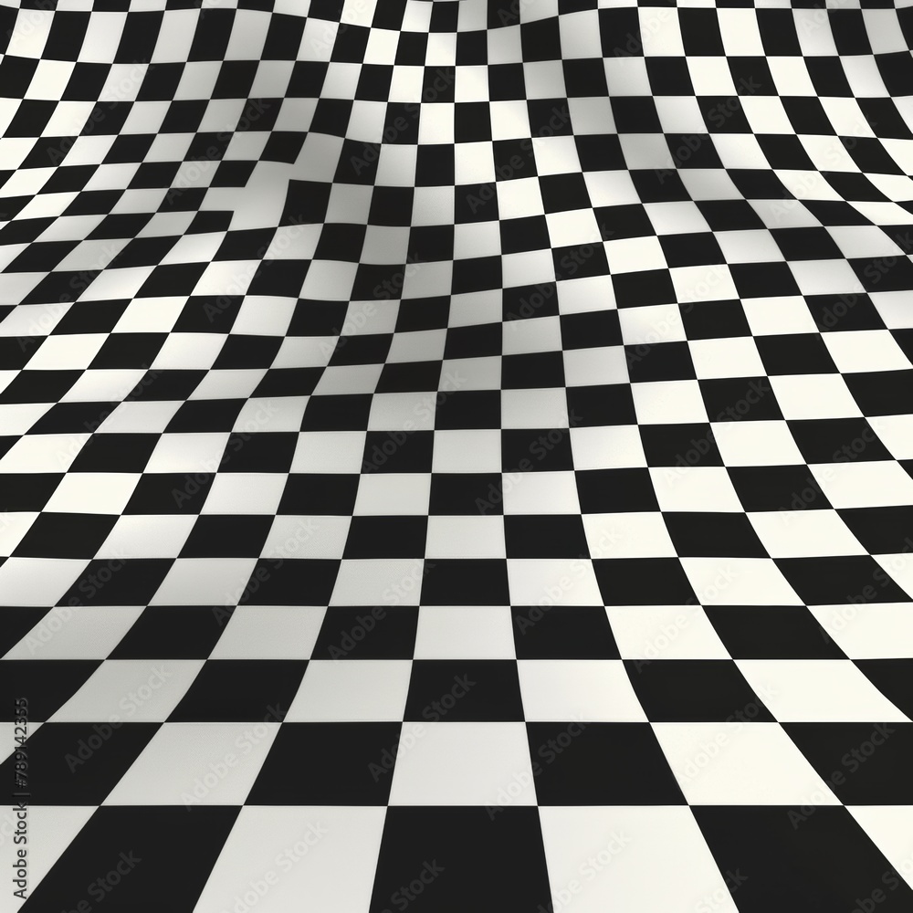 This image features a black and white checkered pattern with a wavy ...