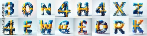 Sweden flag glass lettering. AI generated illustration photo